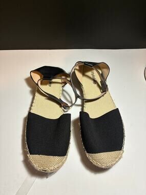 Styleloop Sandals Womens 40 Black Espadrille Ankle Strap Jute Flat